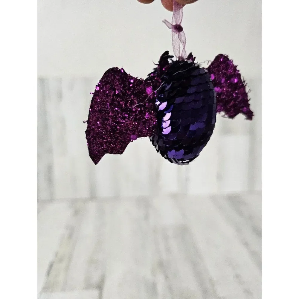 Pier 1 bat Halloween ornament‎ rare sequin purple glitter tree unique decor
